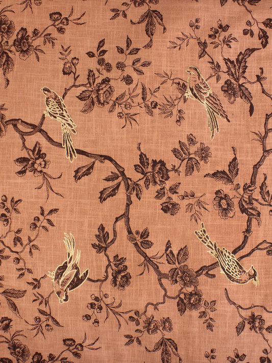 Peach Black Gold Printed Cotton Slub Fabric Per Meter - F001F2239