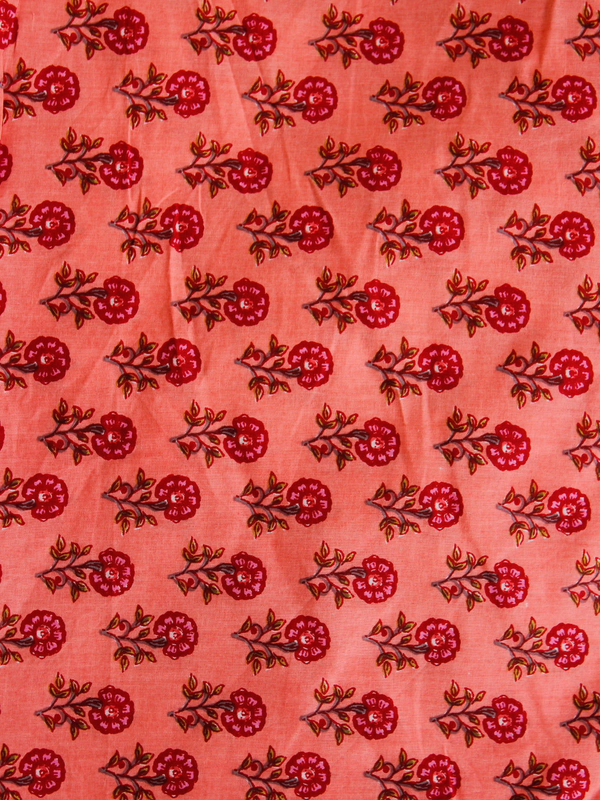 Peach pink Hand Block Printed Cotton Fabric Per Meter - F001F1877