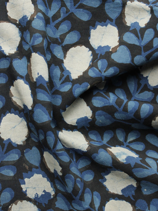 Indigo Black Ivory Hand Block Printed Cotton Fabric Per Meter - F001F1081