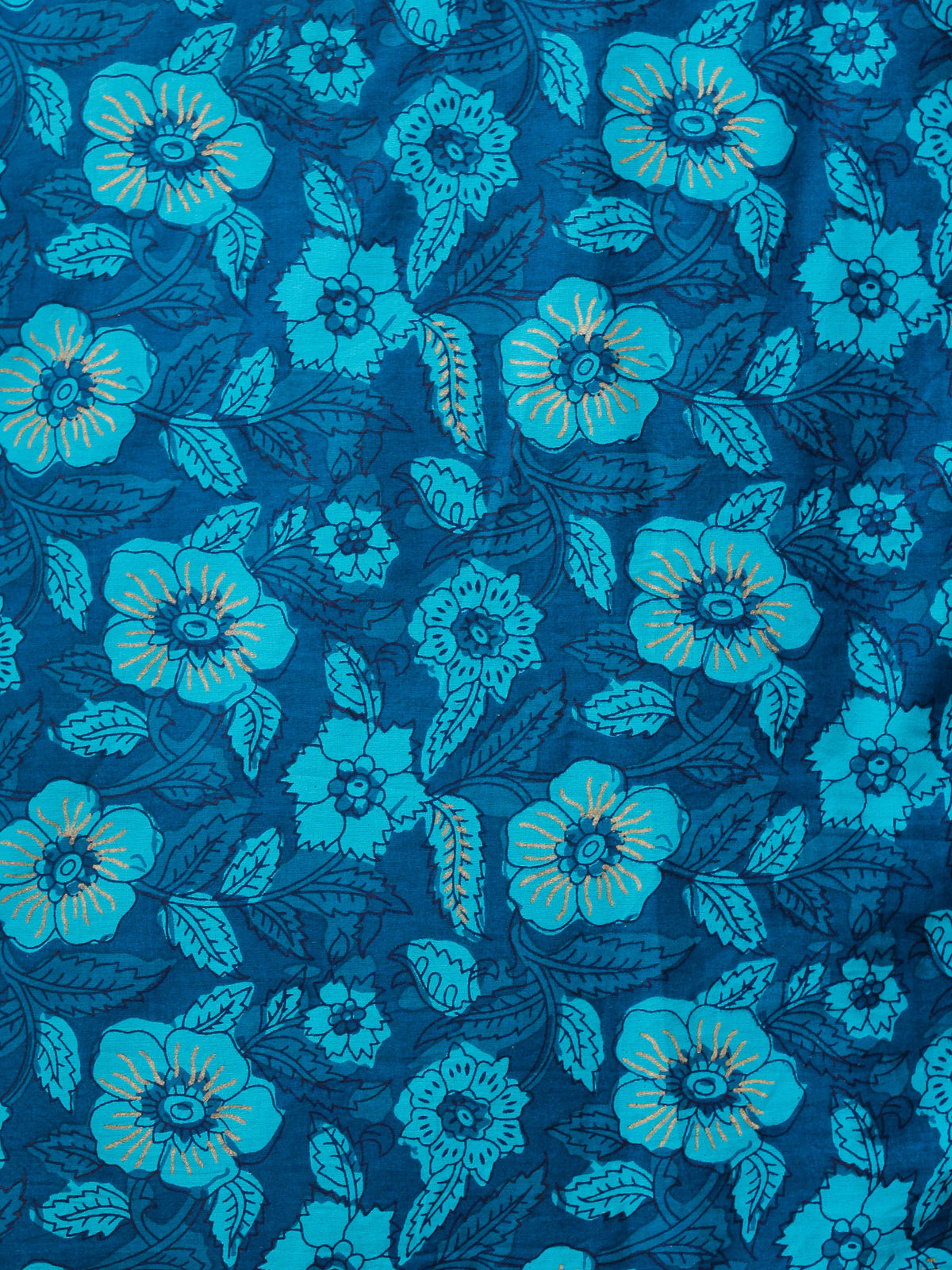 Indigo Sky Blue Hand Block Printed Cotton Fabric Per Meter - F001F1940