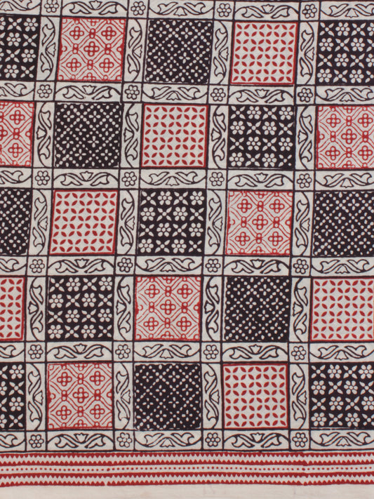 White Red Black Ajrakh Hand Block Printed Cotton Fabric Per Meter - F003F2088