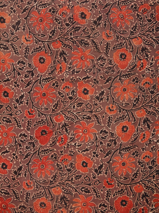 Brown Red Black Beige Ajrakh Hand Block Printed Cotton Fabric Per Meter - F003F1769