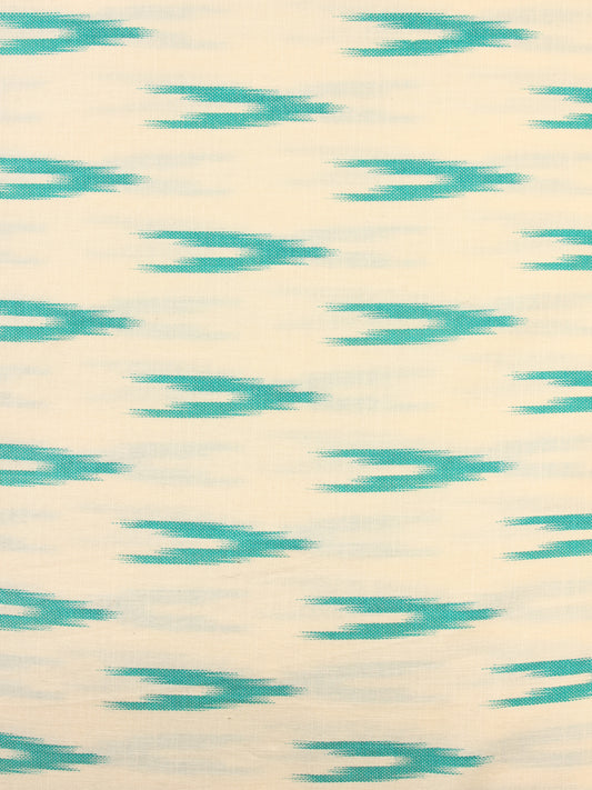 White Sea Green Ikat Block Printed Cotton Fabric Per Meter - F001F2193