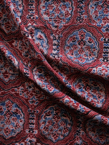 Red Light Blue Black Ajrakh Hand Block Printed Cotton Blouse Fabric - BPA0140