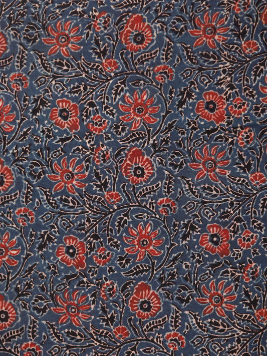 Indigo Red Black Beige Ajrakh Hand Block Printed Cotton Fabric Per Meter - F003F1770