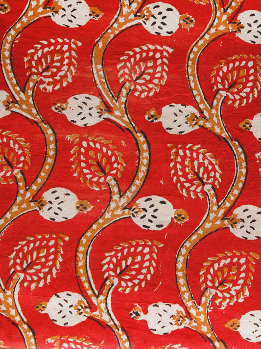 Red Beige Black Hand Block Printed Cotton Fabric Per Meter - F001F1367