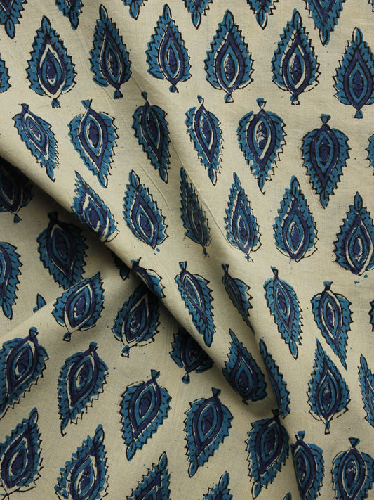 Beige Indigo Black Hand Block Printed Cotton Fabric Per Meter - F001F1083