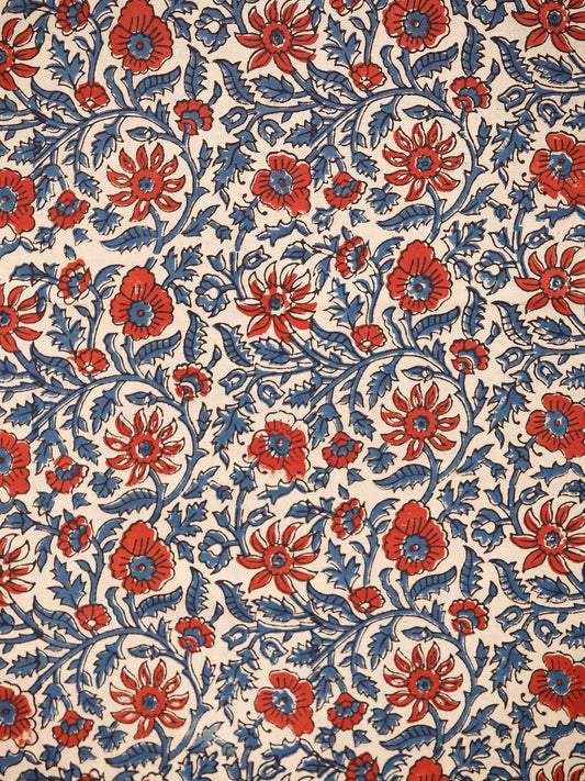 Beige Red Indigo Black Ajrakh Hand Block Printed Cotton Fabric Per Meter - F003F1772