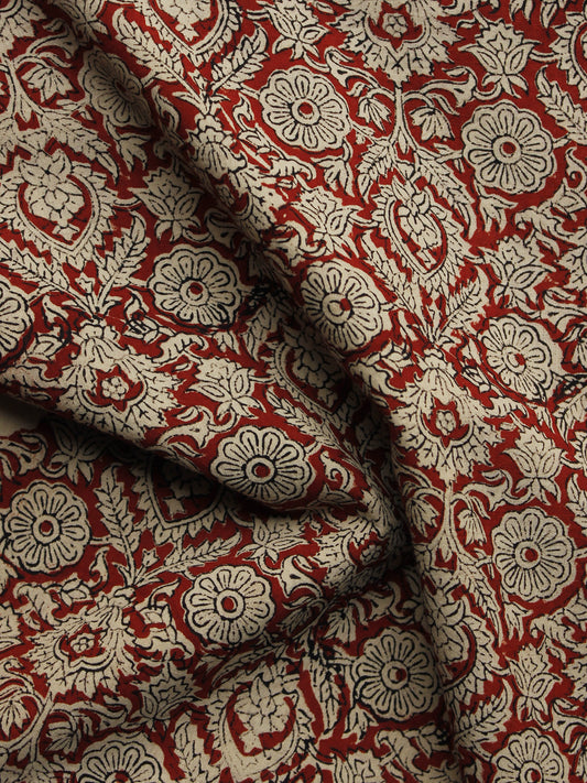 Beige Maroon Black Hand Block Printed Cotton Fabric Per Meter - F001F1084