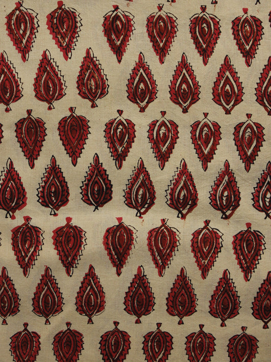 Beige Red Maroon Black Hand Block Printed Cotton Fabric Per Meter - F001F1085