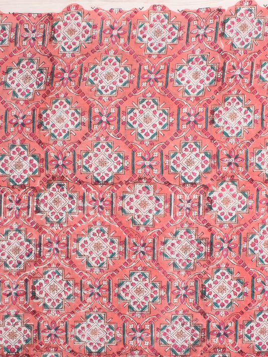 Coral Green Hand Block Printed Cotton Fabric Per Meter - F001F2269