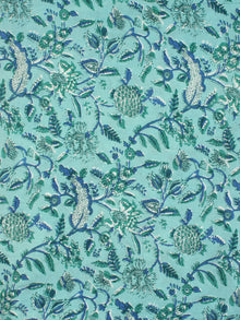 Electric Blue Green Hand Block Printed Cotton Fabric Per Meter - F001F2297