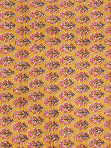 Mustard Green  Pink Hand Block Printed Cotton Fabric Per Meter - F001F2056