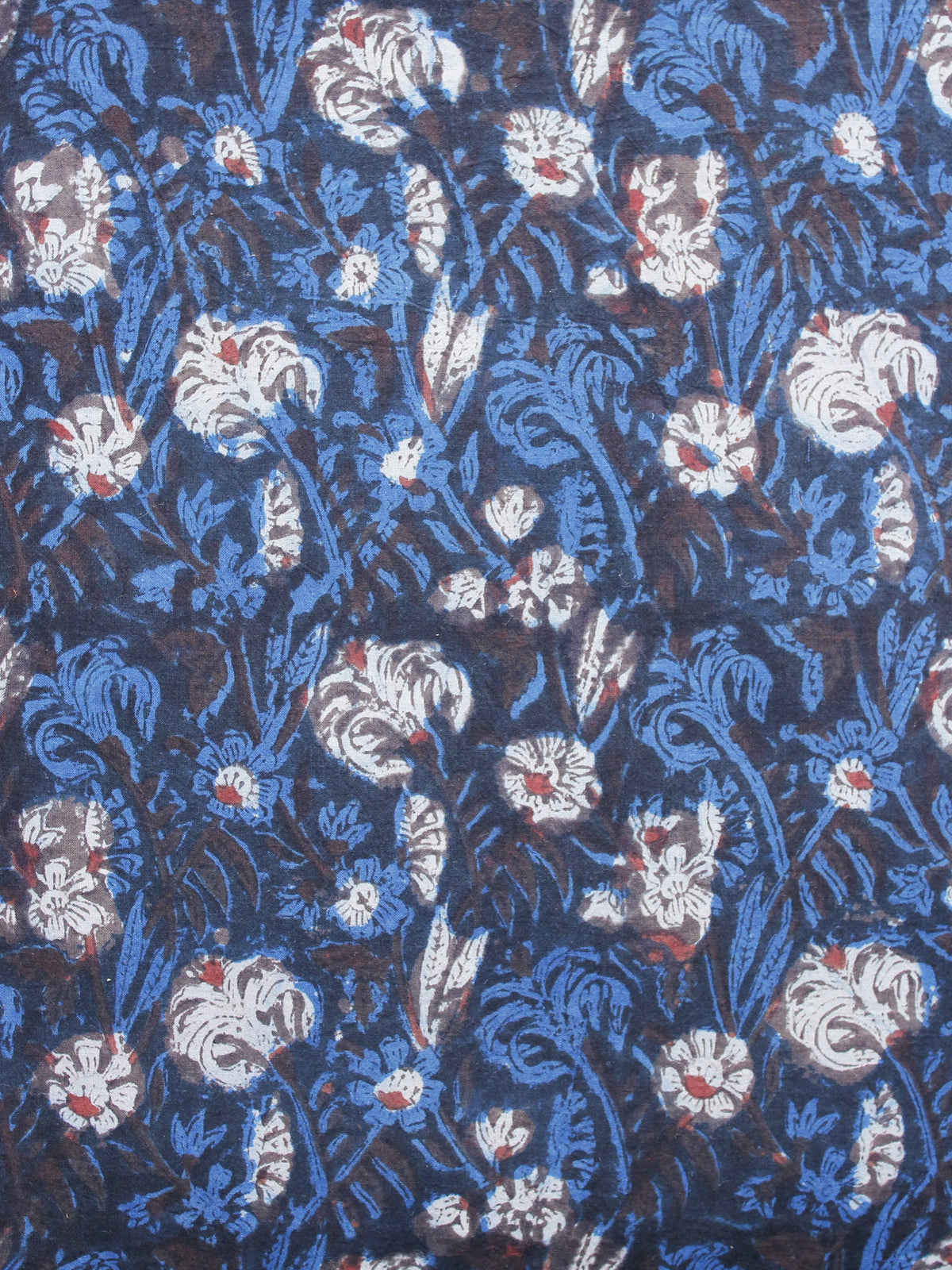 Indigo Blue Brown Ivory Hand Block Printed Cotton Fabric Per Meter - F003F1217