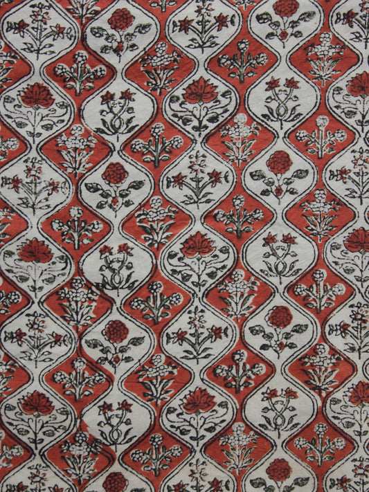 Maroon Green Beige Black Hand Block Printed Cotton Fabric Per Meter - F001F896