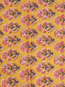 Mustard Green  Pink Hand Block Printed Cotton Fabric Per Meter - F001F2056