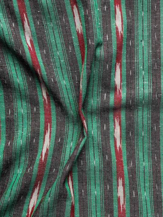 Green Maroon Black Ivory Pochampally Hand Woven Ikat Fabric Per Meter - F002F924