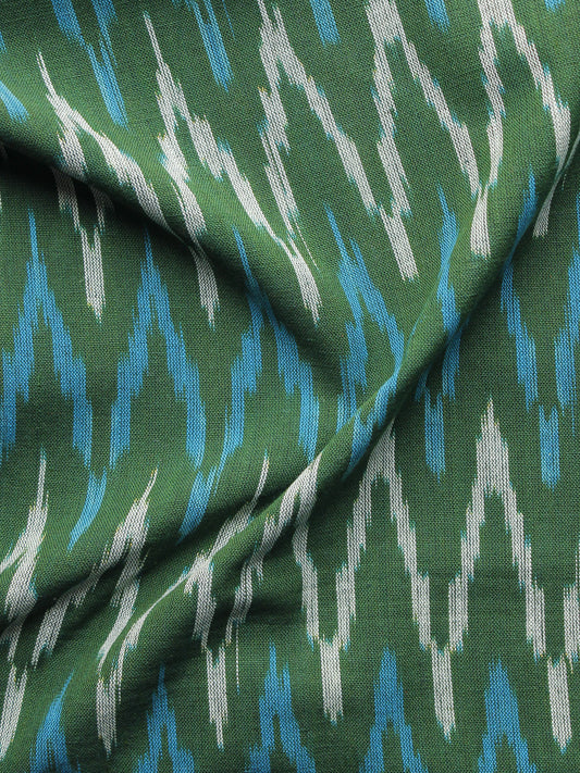 Green Blue White Pochampally Hand Woven Ikat Fabric Per Meter - F002F1052