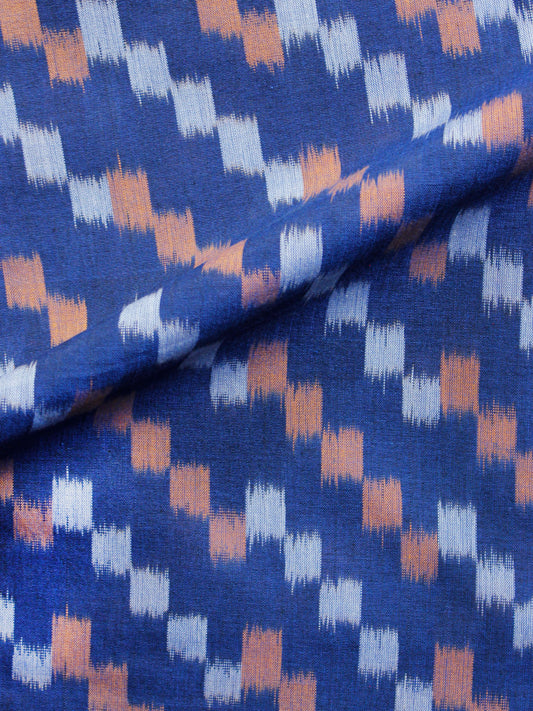 Indigo Orange Grey Pochampally Hand Weaved Ikat Mercerised  Fabric Per Meter - F002F1405