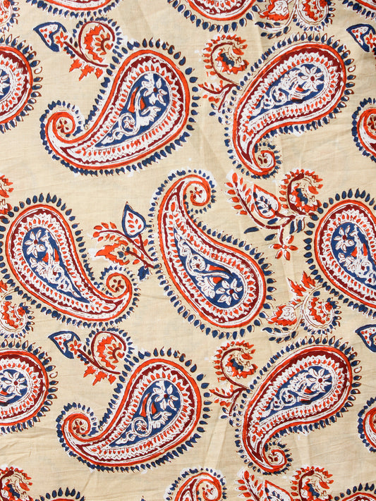 Light yellow red Hand Block Printed Cotton Fabric Per Meter - F001F1885