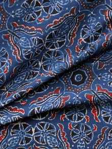 Indigo Red Ivory Black Ajrakh Hand Block Printed Cotton Fabric Per Meter - F003F1613