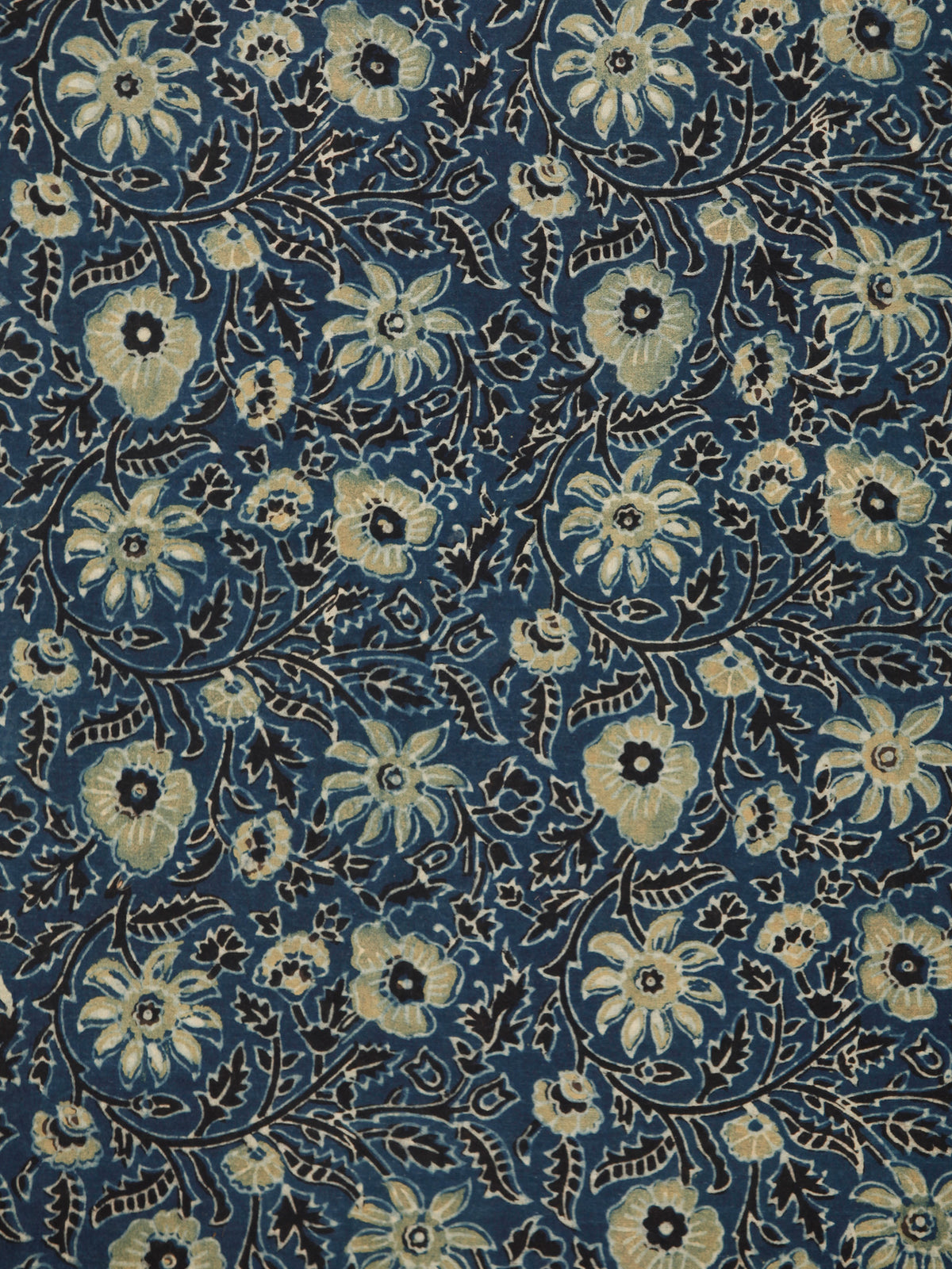 Indigo Green Black Ivory Ajrakh Hand Block Printed Cotton Fabric Per Meter - F003F1774