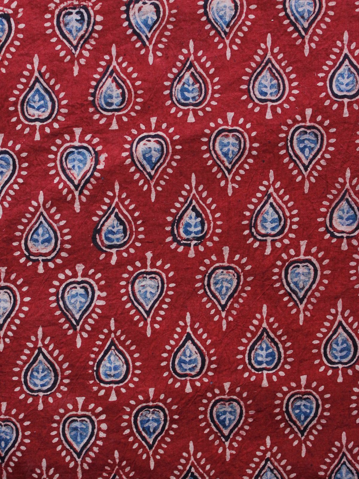 Red Light Blue Peach Black Ajrakh Hand Block Printed Cotton Blouse Fabric - BPA0144