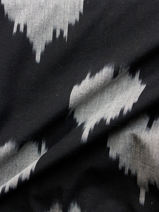 Black Grey Pochampally Hand Woven Ikat Cotton Fabric Per Meter - F002F1442