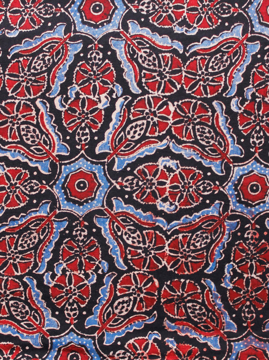 Black Red Ivory Blue Ajrakh Hand Block Printed Cotton Fabric Per Meter - F003F1615