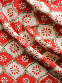 Red Beige Green Hand Block Printed Cotton Fabric Per Meter - F001F1372