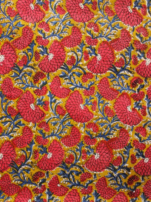 Mustard Red Indigo Hand Block Printed Cotton Fabric Per Meter - F001F1373