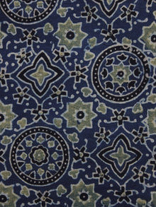 Blue Olive Green Black Ajrakh Printed Cotton Fabric Per Meter - F003F1199