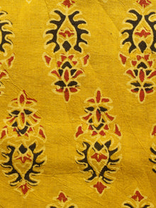 Mustard Black Red Ajrakh Hand Block Printed Cotton Fabric Per Meter - F003F1618