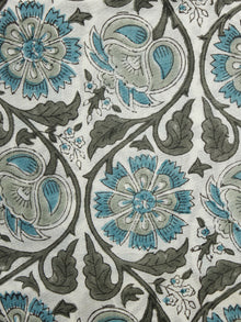 White Teal Blue Grey Hand Printed Cotton Fabric Per Meter - F001F1089