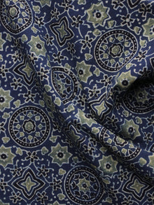 Blue Olive Green Black Ajrakh Printed Cotton Fabric Per Meter - F003F1199