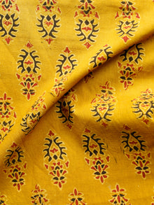 Mustard Black Red Ajrakh Hand Block Printed Cotton Fabric Per Meter - F003F1618