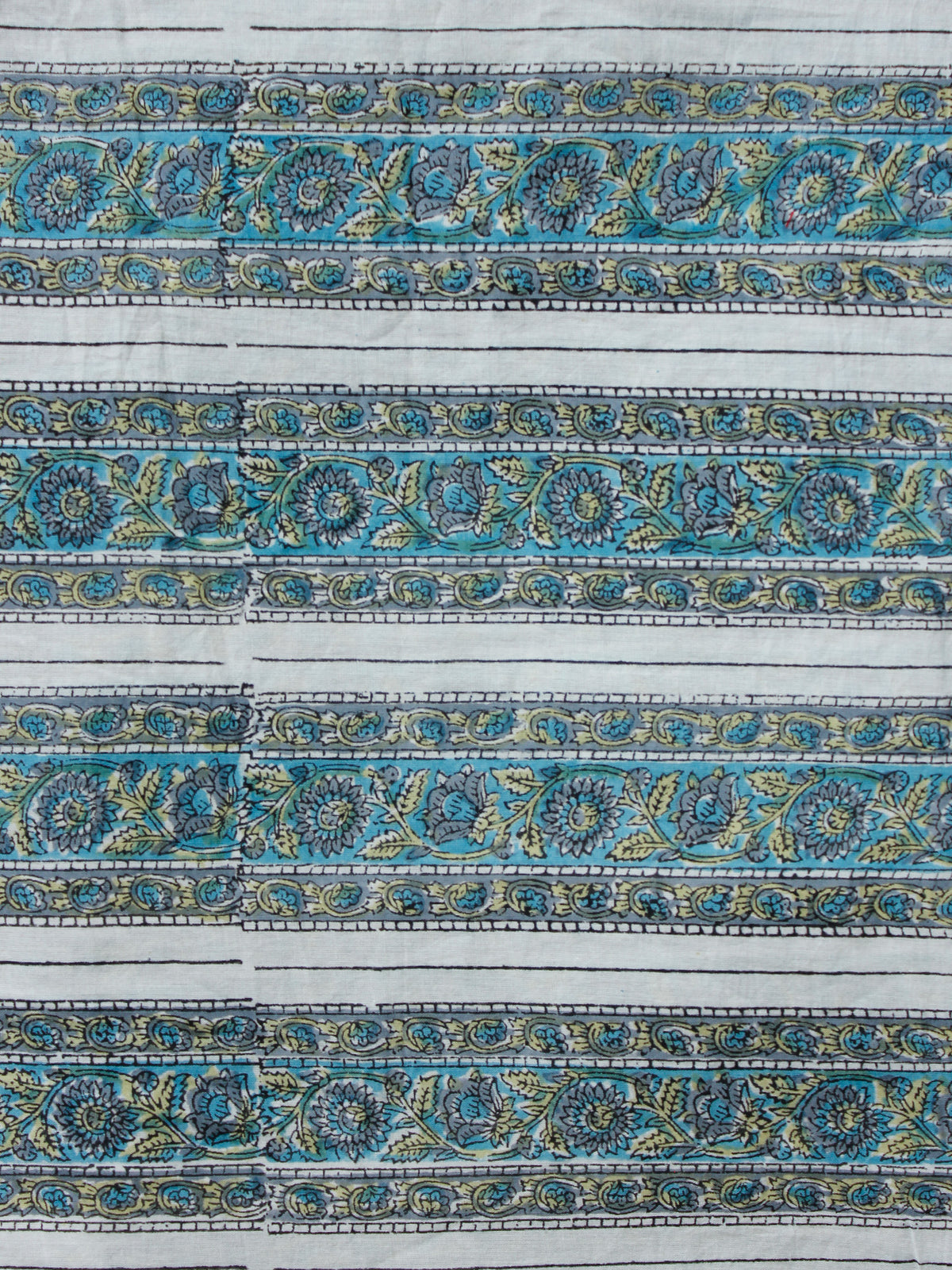 White Teal Blue Grey Hand Block Printed Cotton Fabric Per Meter - F001F1941