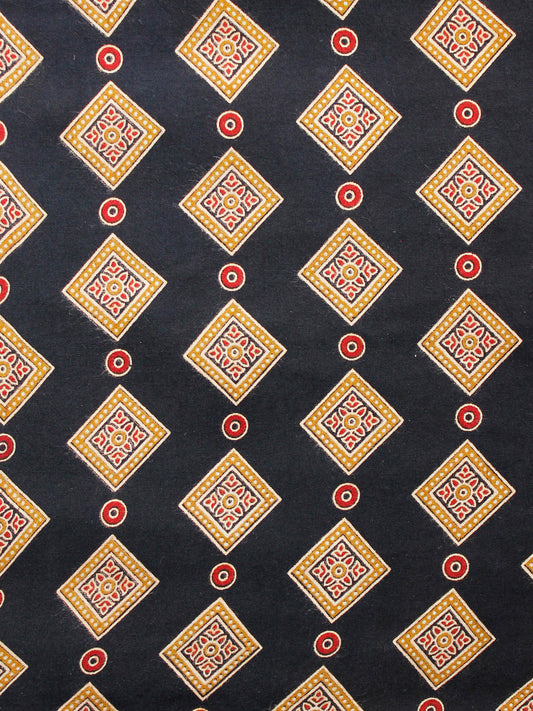 Black Peanut Brown Red Ajrakh Hand Block Printed Rayon Fabric Per Meter - F003F1546