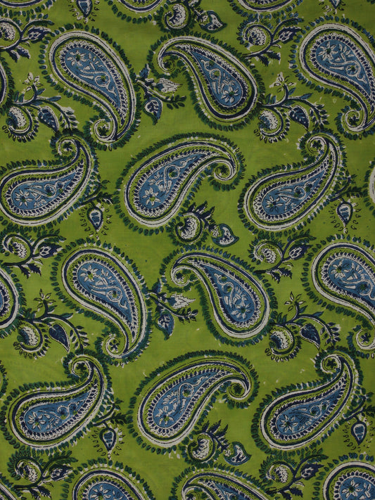 Green Indigo Hand Block Printed Cotton Fabric Per Meter - F001F2034