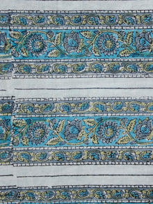 White Teal Blue Grey Hand Block Printed Cotton Fabric Per Meter - F001F1941