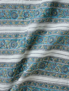 White Teal Blue Grey Hand Block Printed Cotton Fabric Per Meter - F001F1941