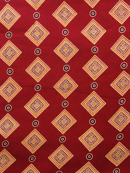 Maroon Peach Black Ajrakh Hand Block Printed Rayon Fabric Per Meter - F003F1547