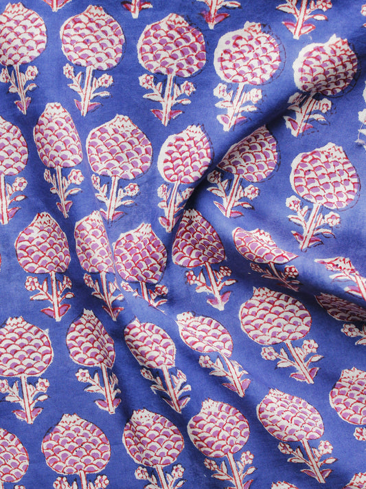 Blue Purple Red Hand Printed Cotton Fabric Per Meter - F001F1091