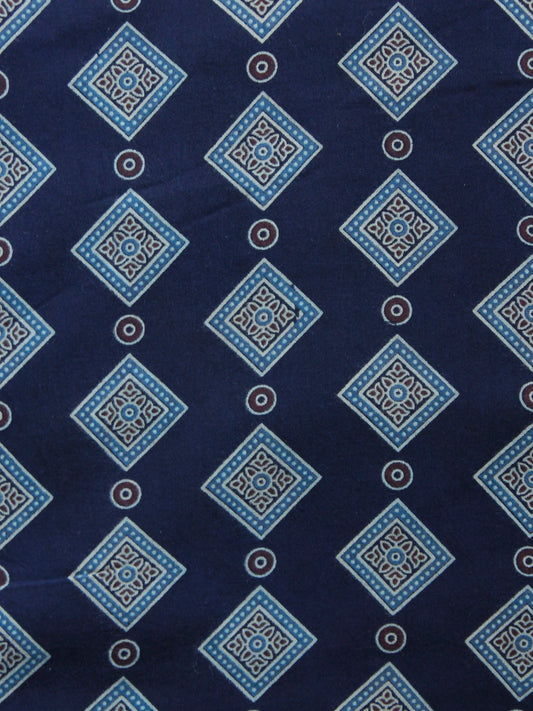 Indigo Blue Purple Ajrakh Hand Block Printed Rayon Fabric Per Meter - F003F1548