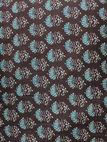 Brown Teal Green Hand Block Printed Cotton Fabric Per Meter - F001F1869