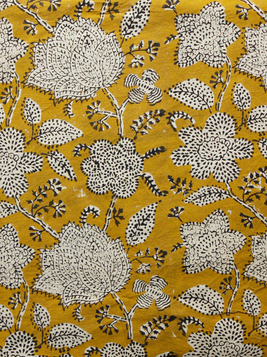 Mustard Black Ivory Hand Block Printed Cotton Fabric Per Meter - F001F1376