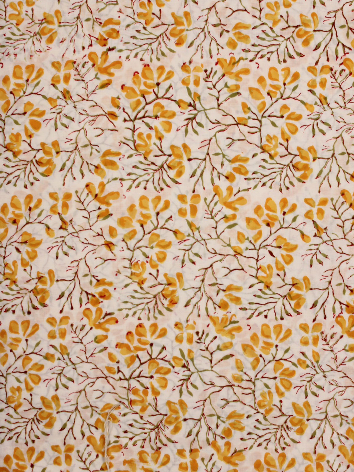 White Yellow Hand Block Printed Cotton Fabric Per Meter - F001F2036