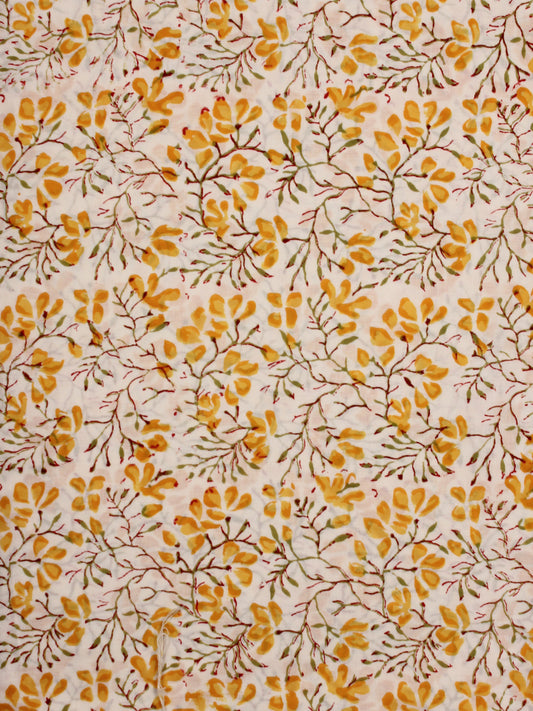 White Yellow Hand Block Printed Cotton Fabric Per Meter - F001F2036