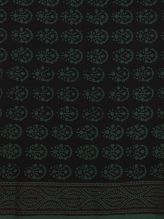 Black Teal Green Bagh Printed Cotton Fabric Per Meter - F005F2098