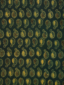 Green Lime Black Ajrakh Hand Block Printed Cotton Fabric Per Meter - F003F1779